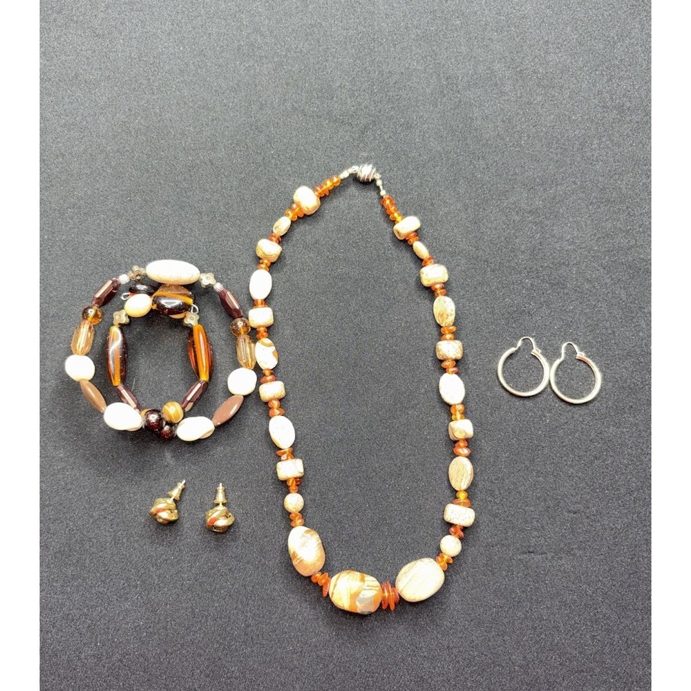 Orange/Brown Disk Bead Necklace Costume Jewelry Bracelet Earrings